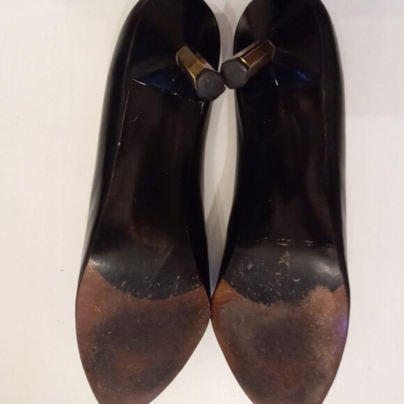 STUART WEITZMAN Black LEATHER Pumps 9 AAA VTG Hexagon High Heel Stiletto Shoes - Picture 4 of 14
